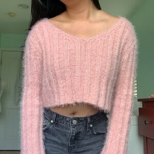 Light Pink Knit Cropped Sweater